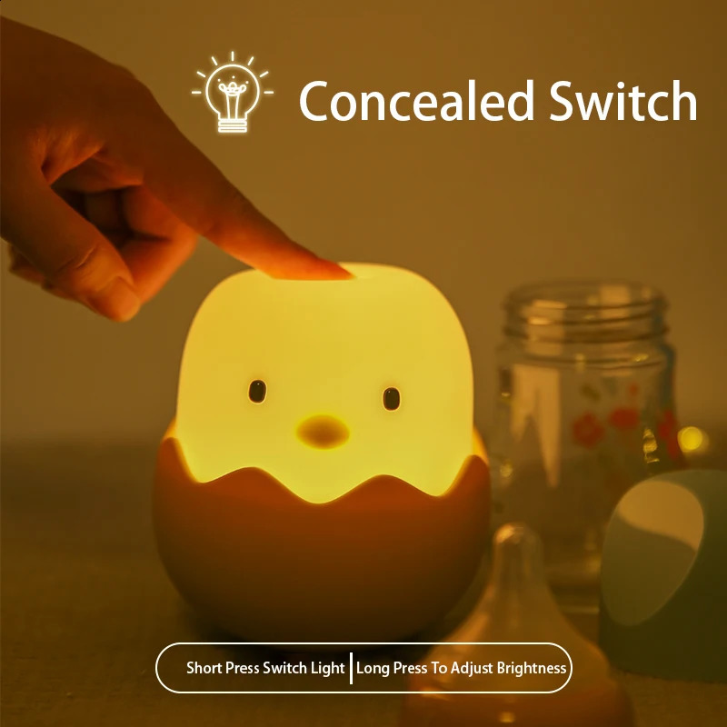 Eggshell Chicken Night Light Cartoon LED Light Bedroom Children Touch Adjustable Light Rechargeable Warm Light Atmosphere Light 250319