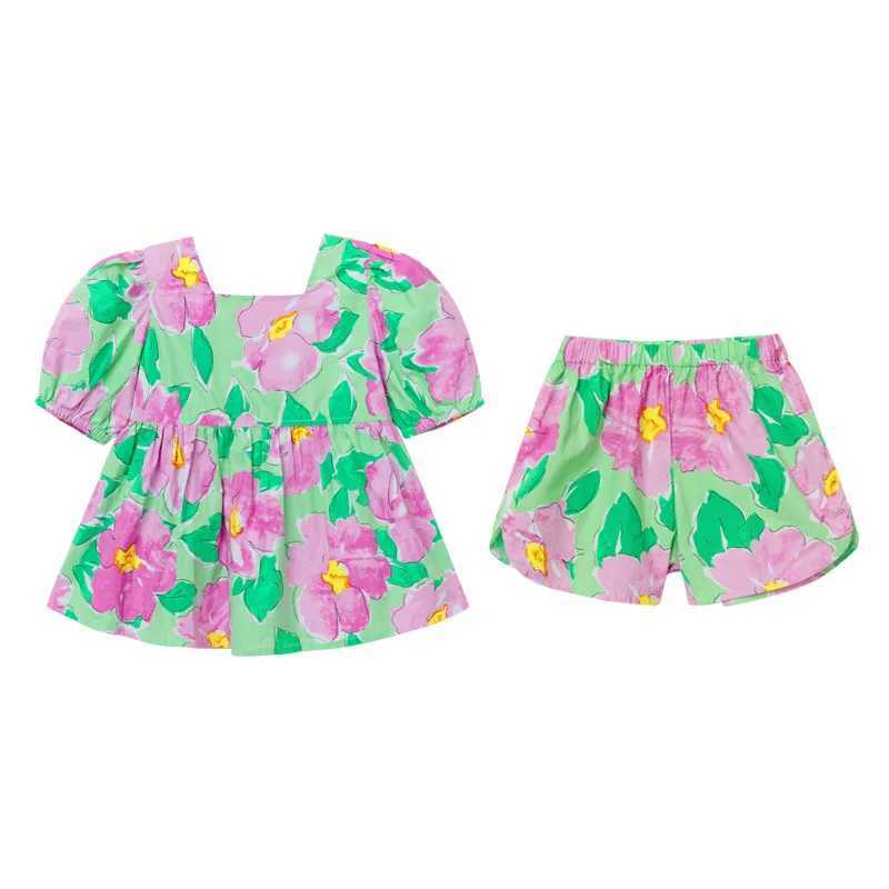 New Summer Girls Clothing Set Sweet Casual Flower Doll Shirt and Shorts Fashion Baby Clothing Childrens ClothingT250320