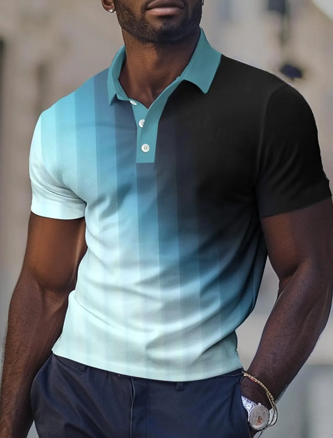 Mens Geometic Gradient Polo Shirts Golf Shirts Short Sleeved Polo Shirts Collared Shirt Casual Vacation Wear Party Shirt 250319