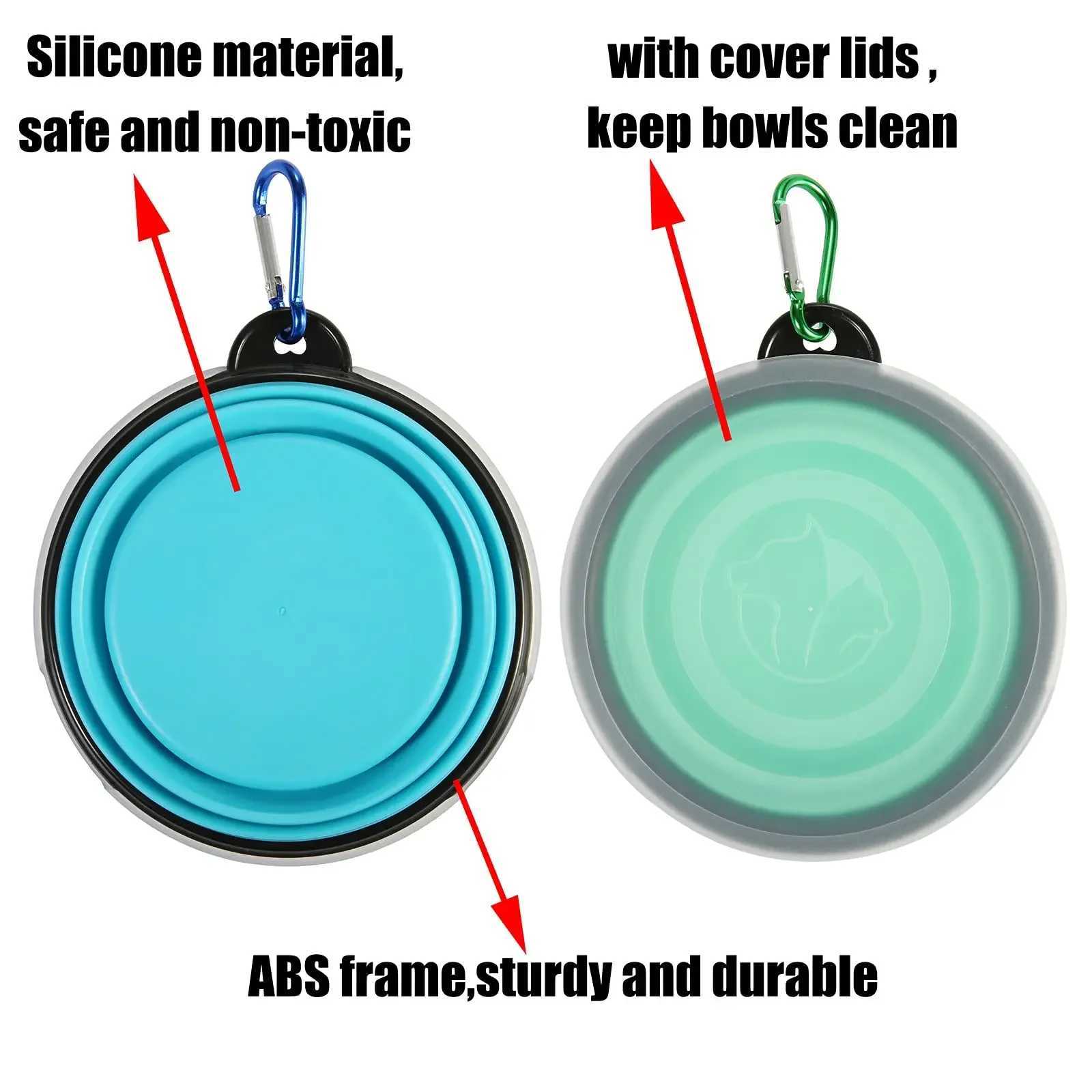 Foldable silicone dog food basin with bowl lips suitable for outdoor travel of pets portable with hooks used for pet supplies feeding bowl Y250319