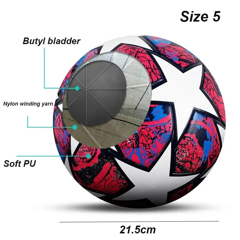 Soccer Ball Official Size 5 Three Layer Wear Rsistant Durable Soft PU Leather Seamless Football Team Match Group Train Game Play i250320