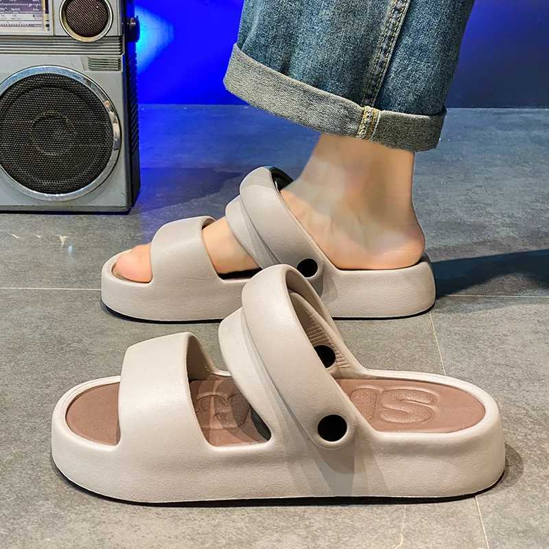 Mens casual cotton breathable soft beach sandals flip up shoes outdoor walking shoes non slip silent shoelaces Y250320