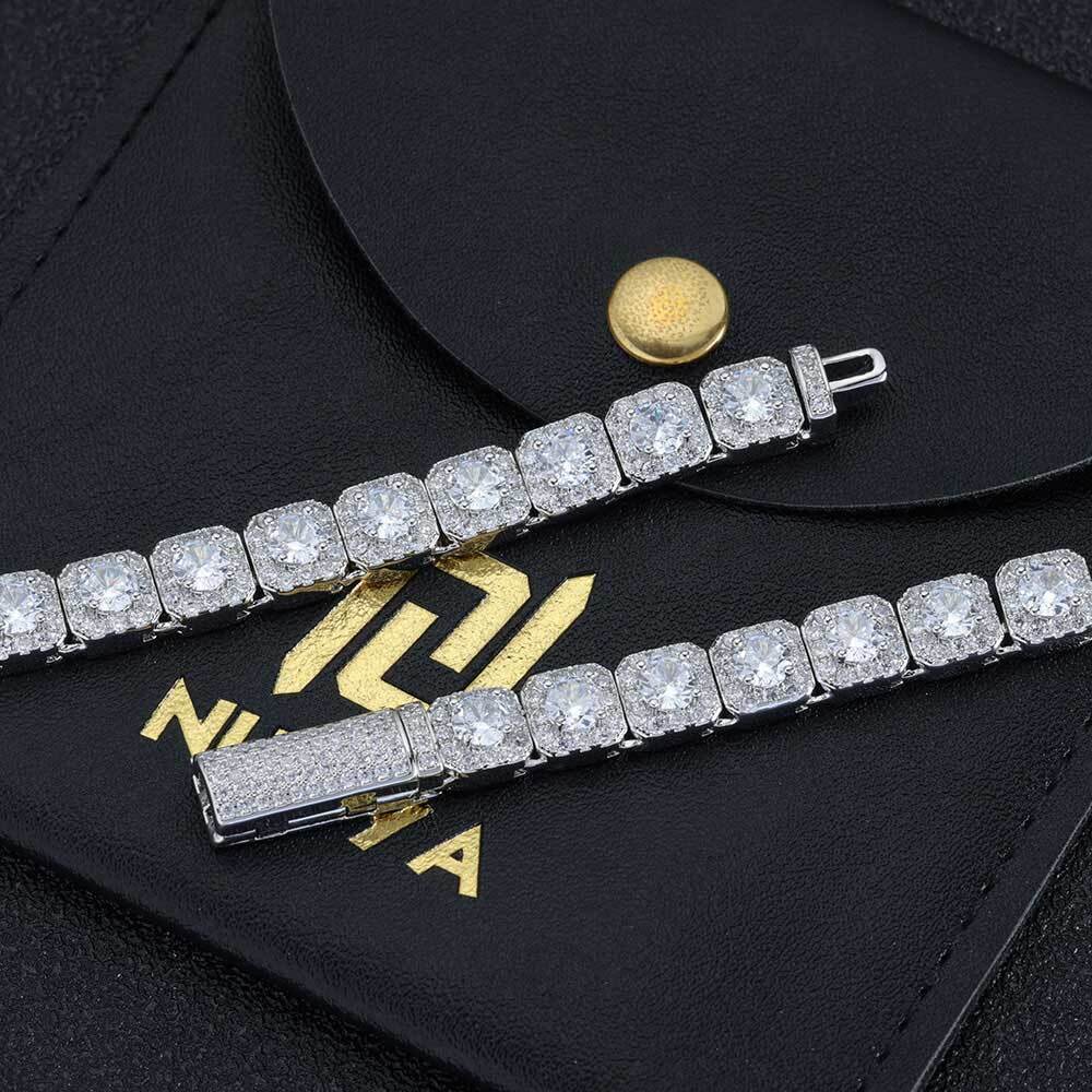 7MM 5A Zircon Cluster Tennis Chain Iced Out Square Sparkling CZ Link Necklace Anniversary gift for him or her Hip Hop Jewelry