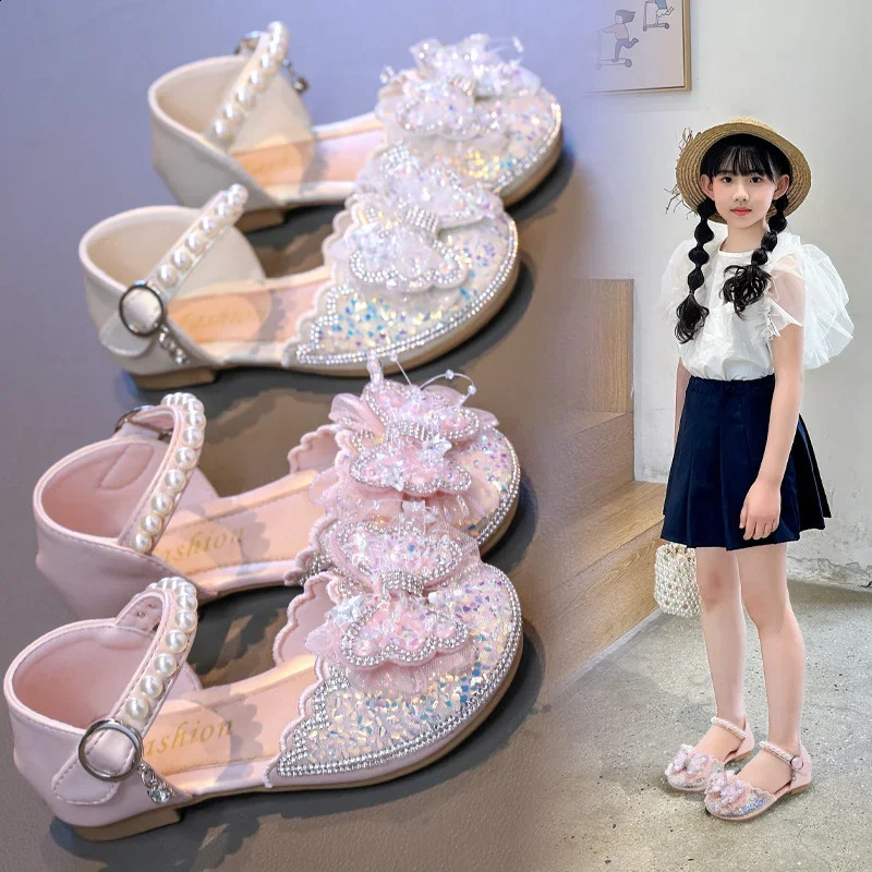 Summer Roman Sandals Fashion Butterfly sequins Beads Comfortable Daily Children Cute Casual Flat Shoes Zapatos Mujer 250304