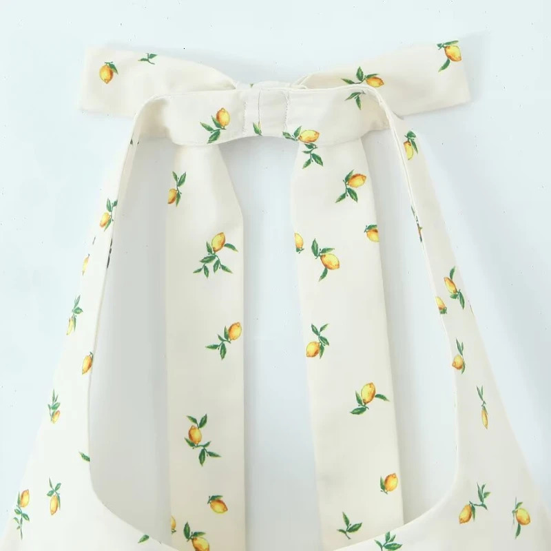 ZBZA Womens Lemon Printed Top Mini Skirt Set with Bow Vneck Halterneck Fashionable Mid Short Sleeve Unique 250320