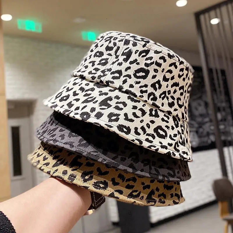 Summer Bucket Hat For Women Fashion Leopard Print Cotton Foldable Portable Panama Unisex Beach Fishing Bunny Sun Hat Hip Hop Bob 250320