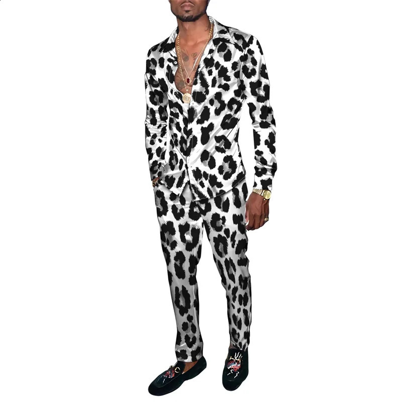 Animal Zebra Leopard 3D Print Men Harajuku Style Clothing Suits Tracksuit Long Sleeve Shirt Long Pants Two Piece Sets Clothing 250319