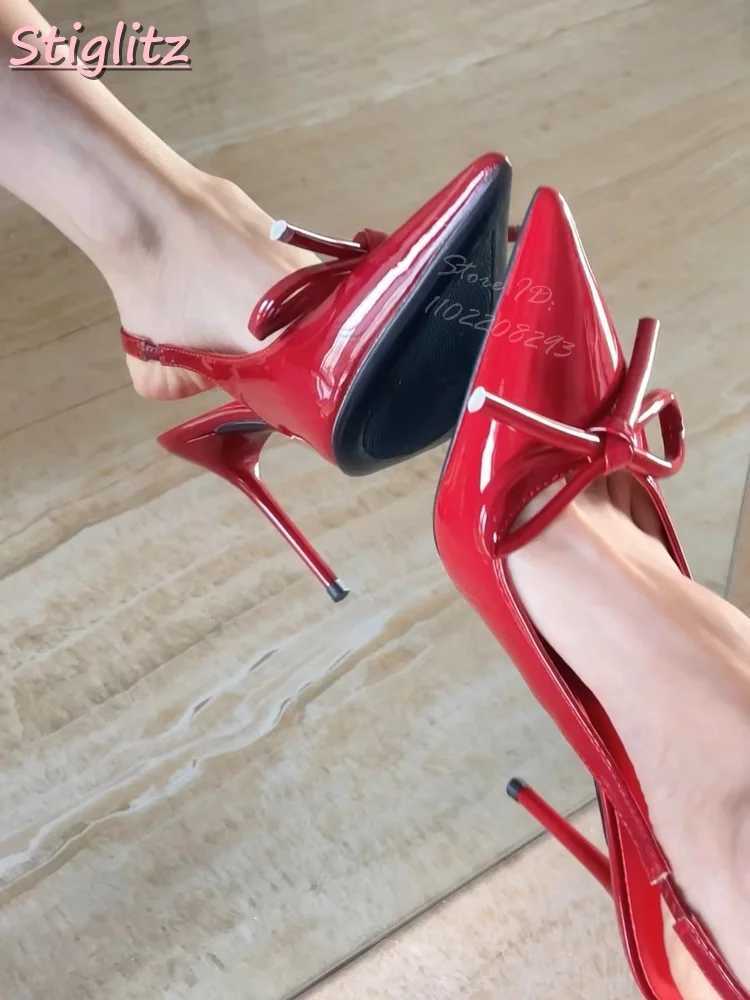 Sexy red dot toe pump knot shallow high H French slider - Me 2025 Wenfei dress shoes Y250319