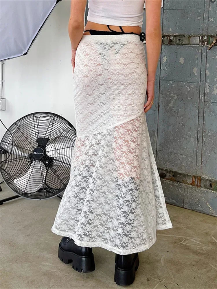 Women Lace Long Skirts Retro Gothic Y2K Midi Skirts High Waist Swing Skirt Summer Fall Bohemian Beach Club Sexy Streetwear 250320