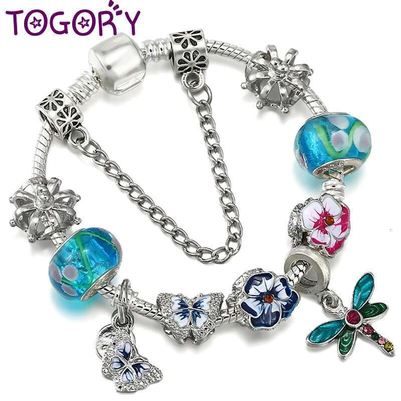 Cute Butterfly Dragoy Pendant Charm Bracelets With Pansy Beads Bracelet Bangles For Women Men Girls Jewelry Gift Dropshipping