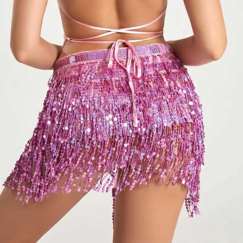 Sequeins Tassel Dancewear Mini Skirt Womens Dress Jupe Femme Belly Dance Skirts Women Faldas Performance Stage Bottom SaiaXJ250320