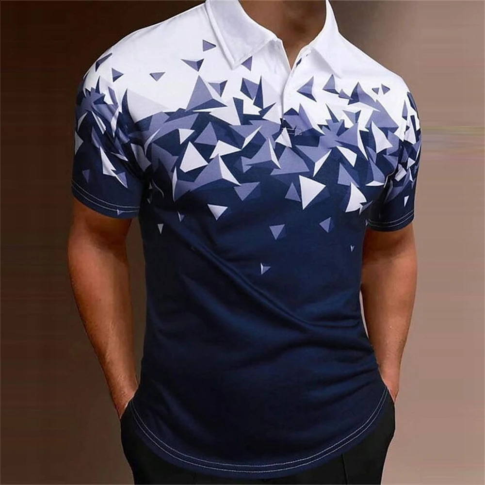 Gradient Polo Shirts Men Casual Lapel Short Sleeve T-Shirt 3d Print Golf Sports Shirt Summer Breath Quick Dry Mens Polo Shirts 250319