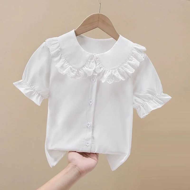 Summer 4-13 Years School Uniform Girls White Blouse Short Sleeve Shirts For Kids Girl Blouses Preppy Style Tops Children ClothesT250320