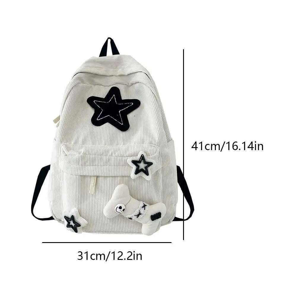 Corduroy Backpack Women Men Star Daypack Adjustable Strap Travel Bag Large Capacity For Work Shopping School