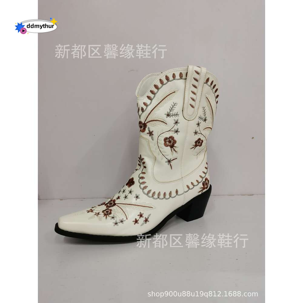 202434-46 Large Thick High Heel Embroidered Sleeve Short Women's Leather Boots X473 ddmythur