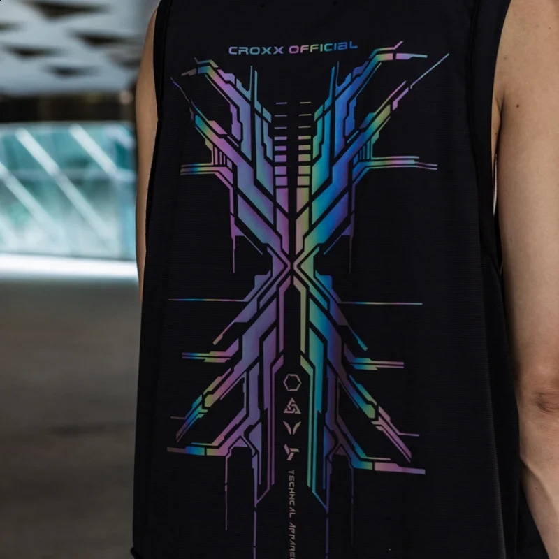 Spring Summer Men Reflective Sport Tank Tops Y2K Dark Punk Style Techwear Vest Personality Printed Sleeveless T Shirt 250318