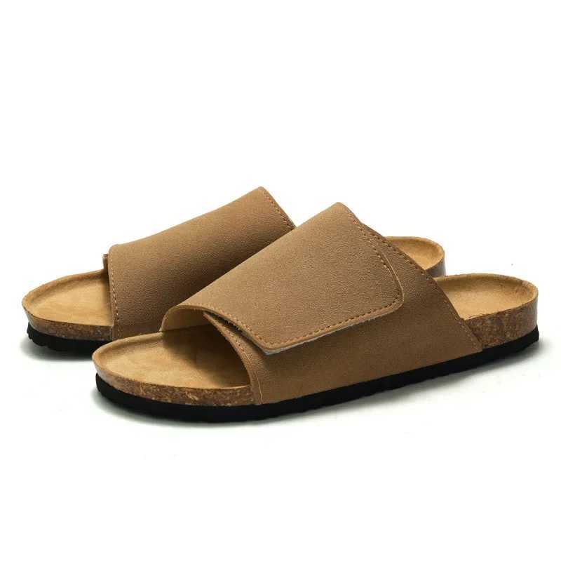 New suede leather cork slider for mens summer classic flat shoes for mens outdoor beach sandals for mens running comfort slider Y250320