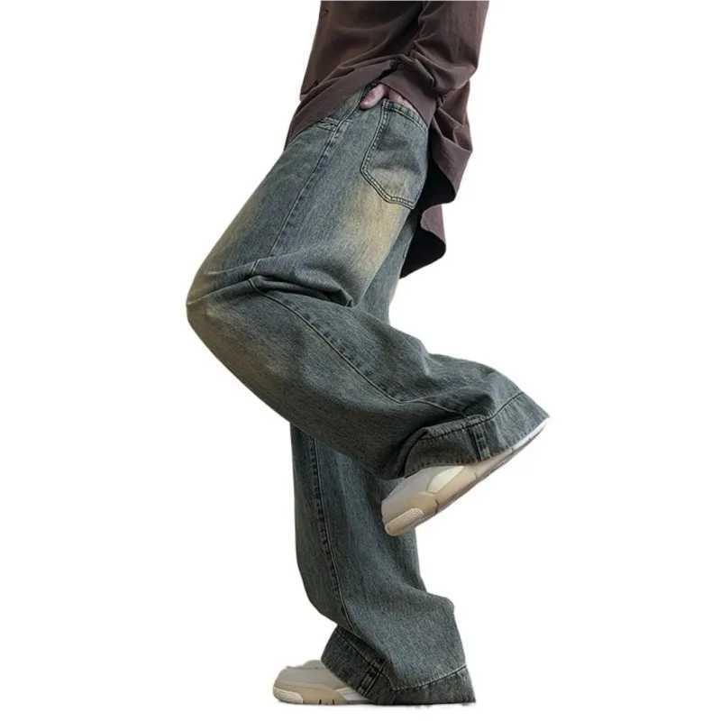 Mens Jeans Casual Baggy Straight Distressed Vintage Jean Pants Wide-leg Denim Trousers Male Oversize Streetwear FashionT250319