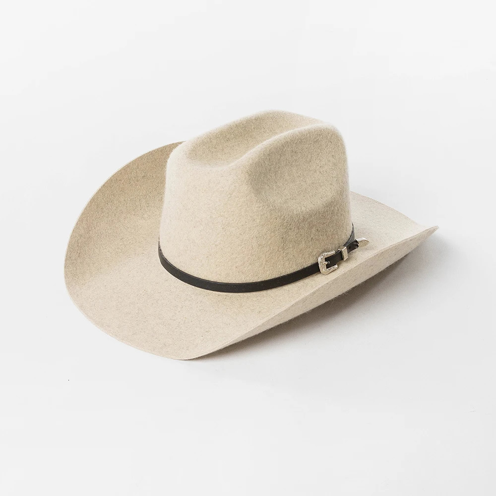 100% Wool Felt Cowboy Hat Unisex Wide Brim Felt Hat with PU Belt 250320