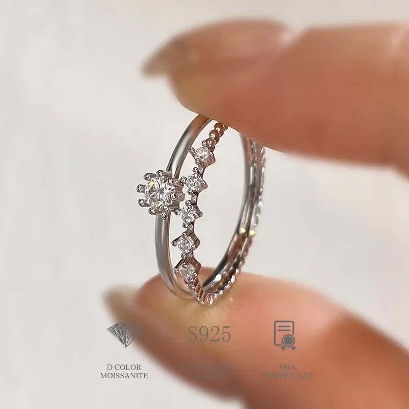 FEOBUR 3mm Moissanite Diamond Ring Set for Women 925 Sterling Silver Plated Platinum Brilliant Stacking Rings Jewelry Girl Gift