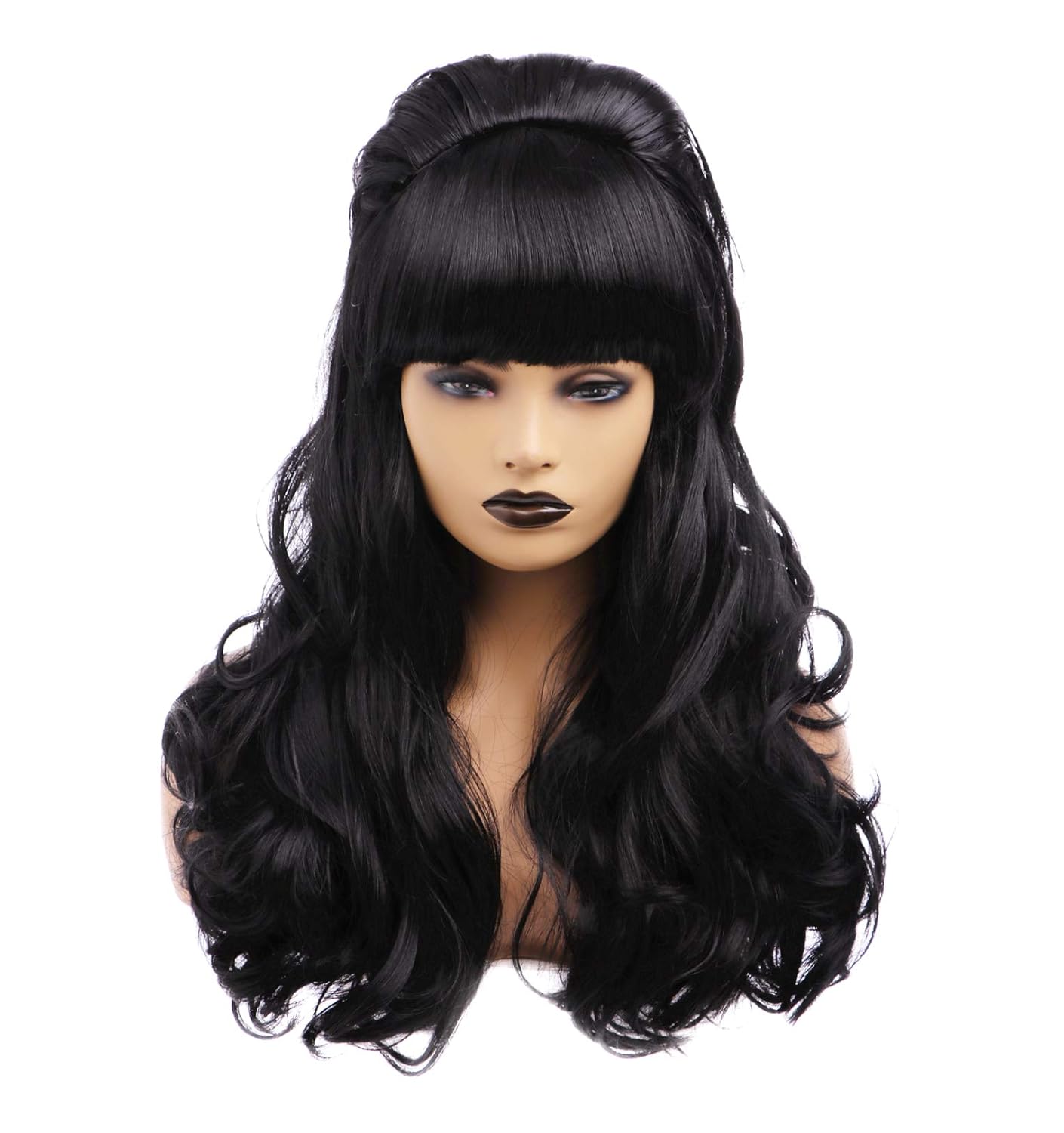 Long Wavy Black Wig Women's Big Costume Wig Bouffant Beehive Wigs 50s 80s Classical Curly Hair Wigs for Women (24inch, black)