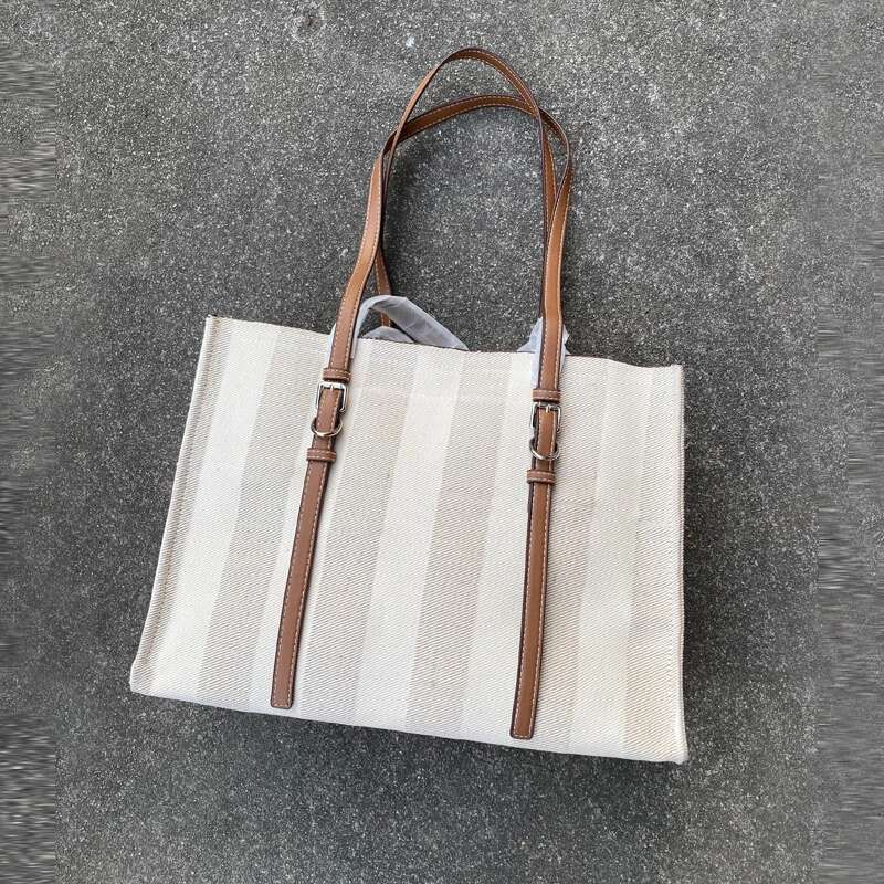 Stripe Printing Tote Bags For Women Designer Handbags Purses 2024 New In Casual Canvas Large Capacity Commuting Shoulder