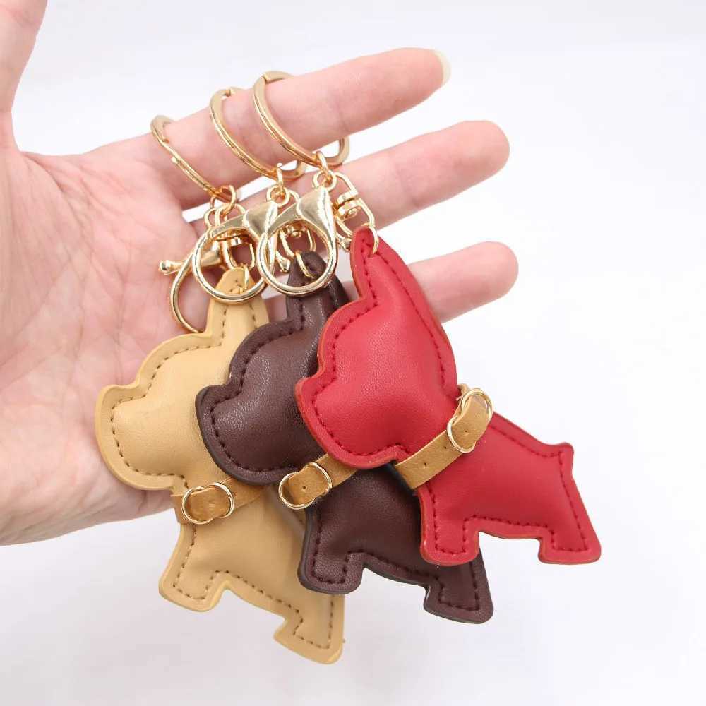 Fashion filled PU synthetic leather battle dog pet keychain bag charm pendant dog leather puppy keychainXJ250319