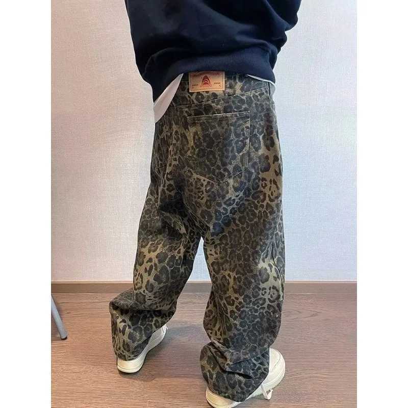 Leopard Print Heavy Industry Washed Army Jeans Autumn and Winter Retro Mens and Womens Green Heavy Canvas Work Casual PantsT250319