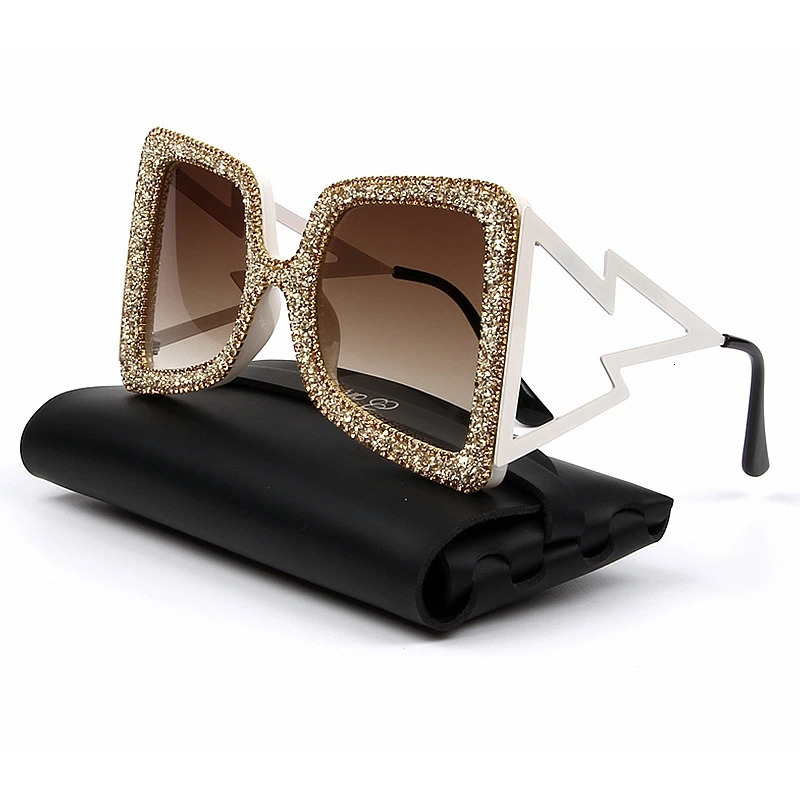 Oversize Sunglasses Women Big Wide Temple Bling Stones Fashion Shades UV400 Vintage Glasses 250318