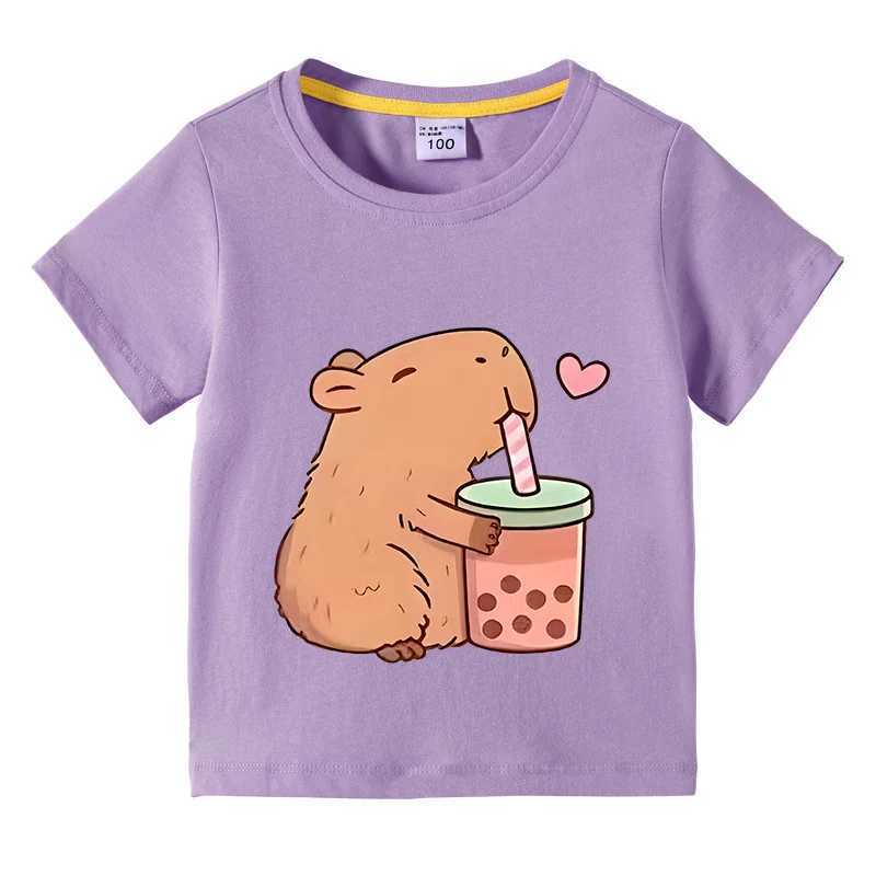 Capibara childrens basic T-shirt for children aged 3 to 10 casual clothing for boys and girls round neck top childrens Capibara birthday giftT250320