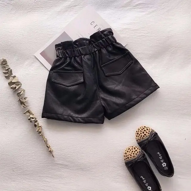100160 Cm Winter Girls Thick Warm Fleece Pu Leather Shorts Baby Kids Children Fashion Wear Two Colors 250312