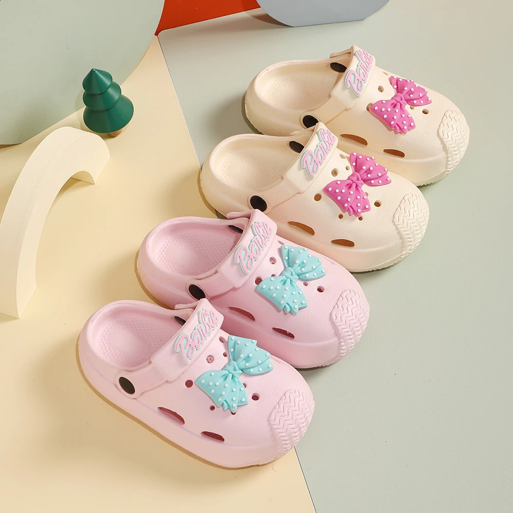 Summer Kids Sandals Hole Childrens Shoes Slippers Soft Anti-Skid Cute Bownot DIY Bath Baotou Sandals for Girls 250319