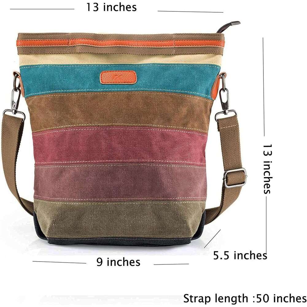 Canvas Handbag Multi-Color Striped Lattice Cross Body Shoulder Purse Bag Tote-Handbag for Women