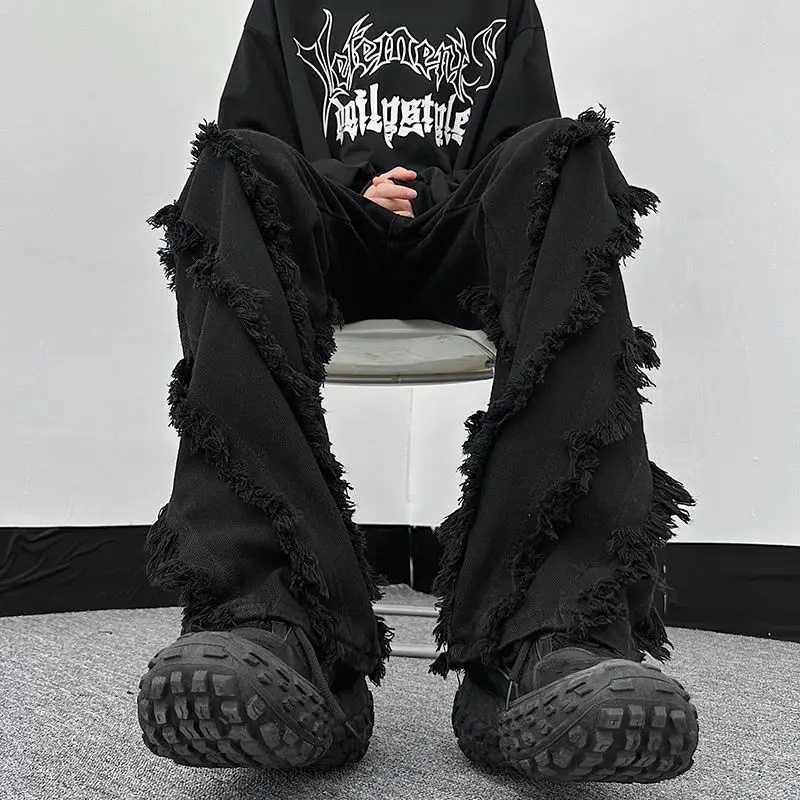 High Street Hip Hop Mens and Womens Fashion Personalized Hair Straight Leg Jeans Couple Loose Retro Casual Pants y2kT250319