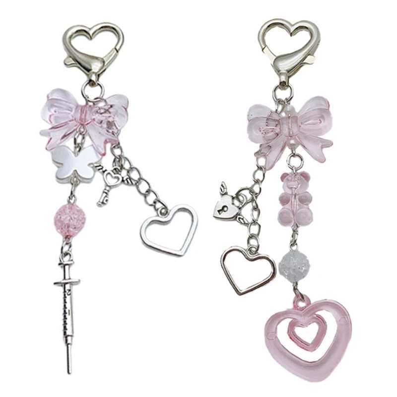 Fashion heart-shaped keychain with bow details Exquisite key charm C1FCXJ250319