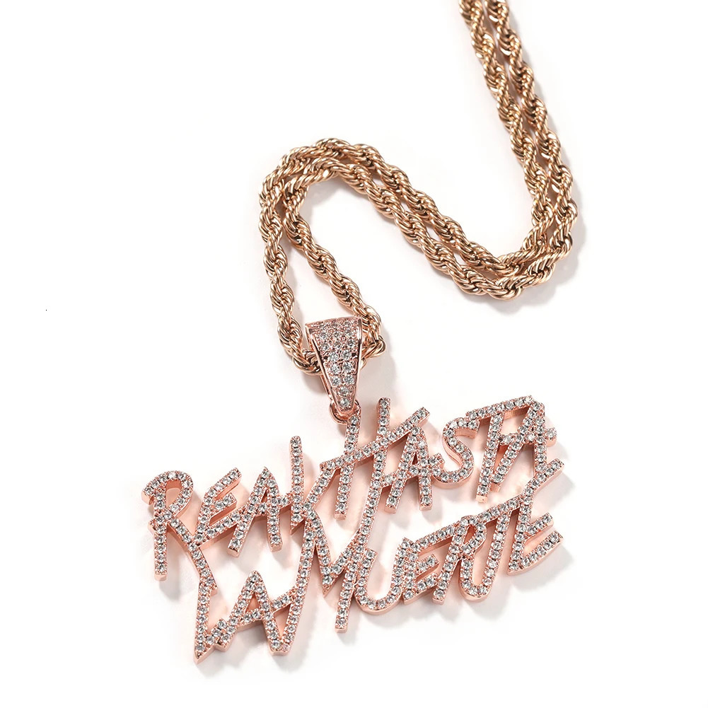 UWIN Cursive Font Real Hasta La Muerte Letters Pendant Necklaces For Men Iced Out Cubic Zircon Charms Fashion Jewelry for Gift 250320