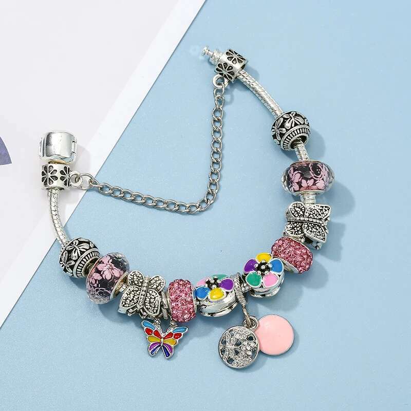 2024 Spring Style Butterfly Pendant Bracelet With Silver Plated Beads Charm Bracelets For Women Men Jewelry Gift Dropshipping