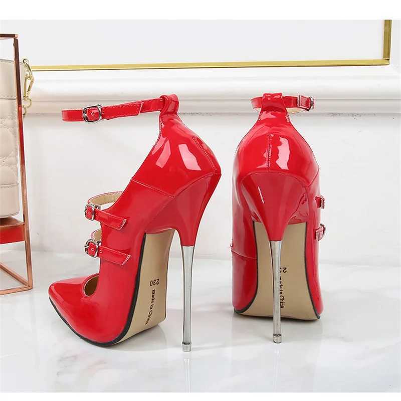 16cm Super High Heels Ankle Strap Sexy Pumps Fetish Stilettos Instep Strap Pole Dance Model Show Stripper Unisex Shoes S6ize 4C250319