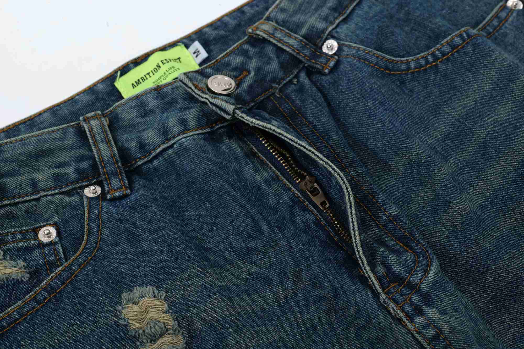 AMBION ESPECT American Printed Straight Jeans Street Retro Mens and Womens Loose Trouser Trend Ropa HombreT250319