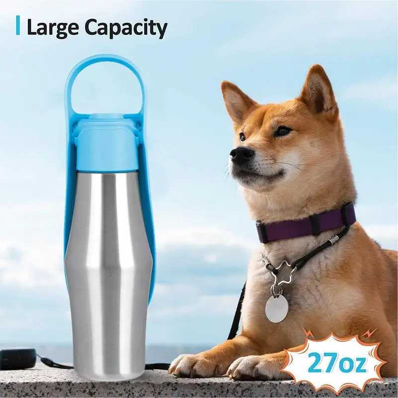 Dog Water Bottle 27oz Stainless Steel Travel Water Dispenser Pet Supplies 2 In 1 Dog Water Bowl With Leaf Shape For Small Medium Y250319
