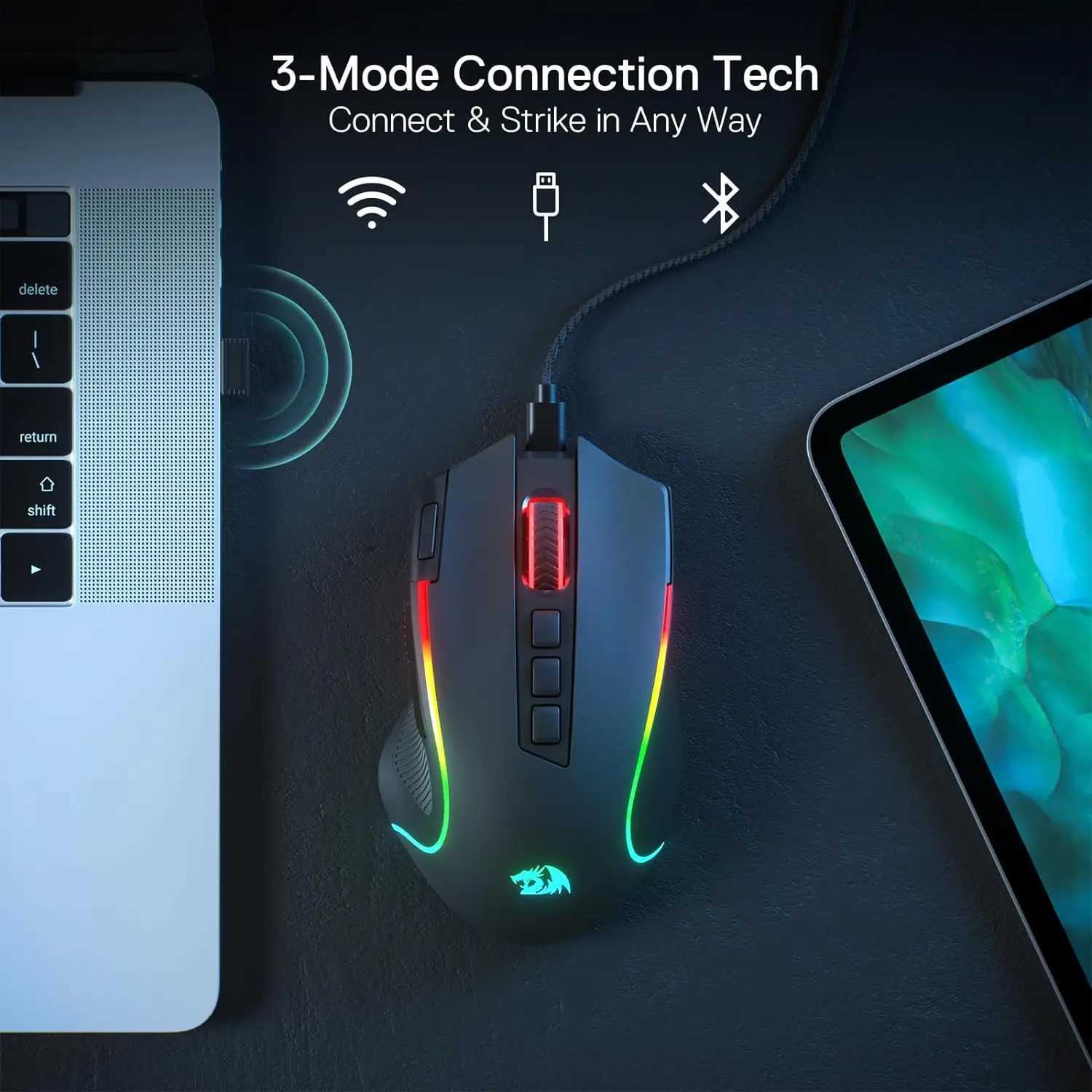 Redragon M612 PRO BT 2.4RGB Gaming Mouse 8000 DPI Wired/Wireless Optical Gamer Mice 11 Programmable Buttons 6 Backlit Modes Z250320