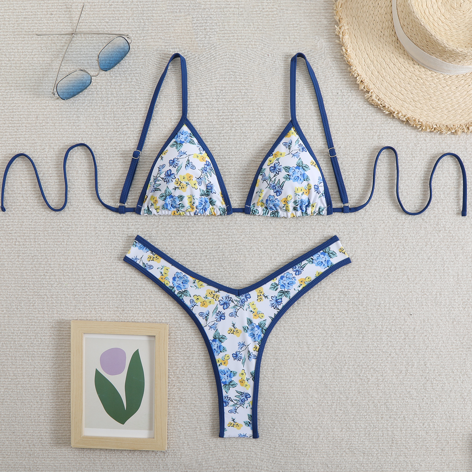 Women Cute Thong Bikini Swimsuit 2025 Triangle Bikinis Set Female Two-piece Swimwear Floral Print Bathing Suits for Summer Beach Brazilian Bathing Sui