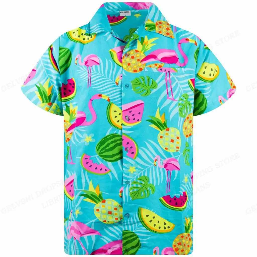Flamingo Hawaiian Beach Shirt Summer Mens Shirt Tropical Leaf 3D Printed Shirt Mens Fashion Shirt Short Sleeve Voiceover M250320
