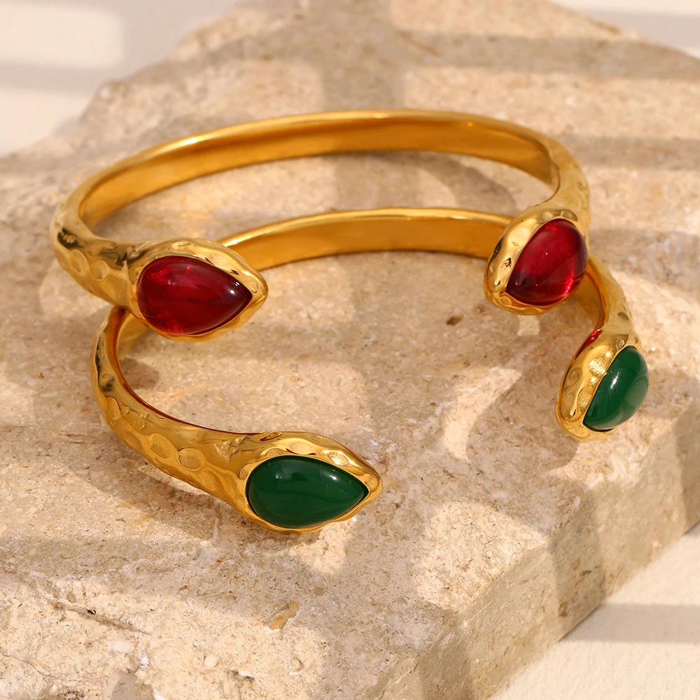 La. Muses Double Snakehead Casting Agate Stainless Steel Womens Open Bracelet Retro Fashion Waterproof Jewelry Gifts 250320