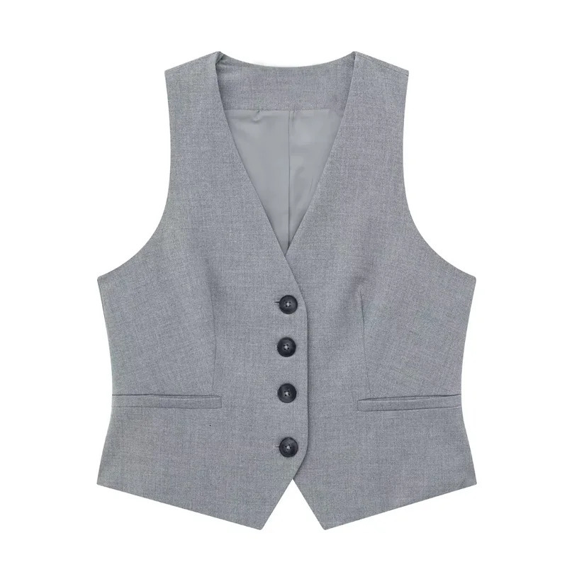 TRAF twopiece womens shorts set sleeveless formal vest top pleated gray casual 2piece 250320