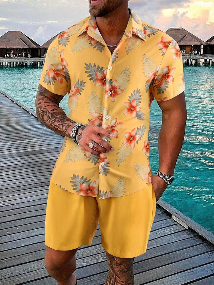 Mens Hawaiian Short Sleeve Shirt And Athletic Shorts Set Outdoor Beach Mens Casual Shirt Summer Comfort Mens Beach Shorts 250319