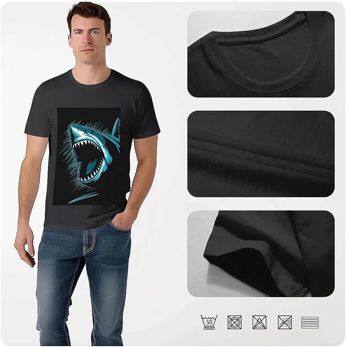 T shirt for Mens Mens Novelty T-Shirts Blue Shark Graphic 2D Print Summer Short Sleeve Graphic Tee Casual Tops Clothes cool