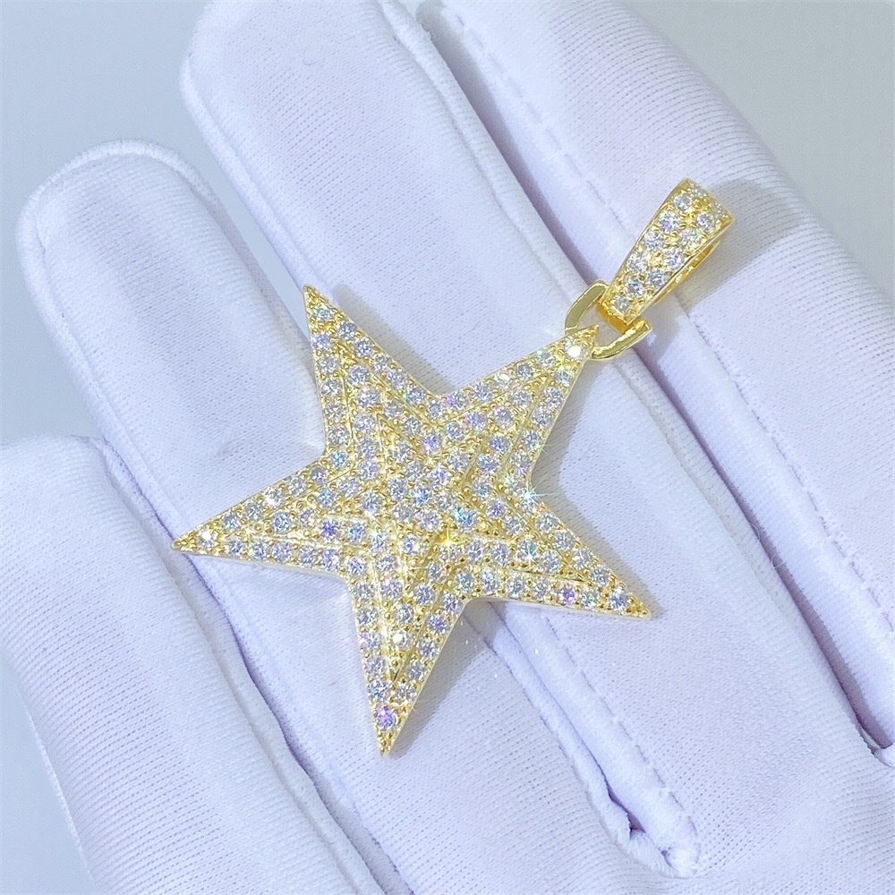 Hot Sale Hiphop Star Moissanite Pendant for Men Fine Jewlery 925 Sterling Silver Bling Iced Out Necklace Hip Hop Pendant Gift