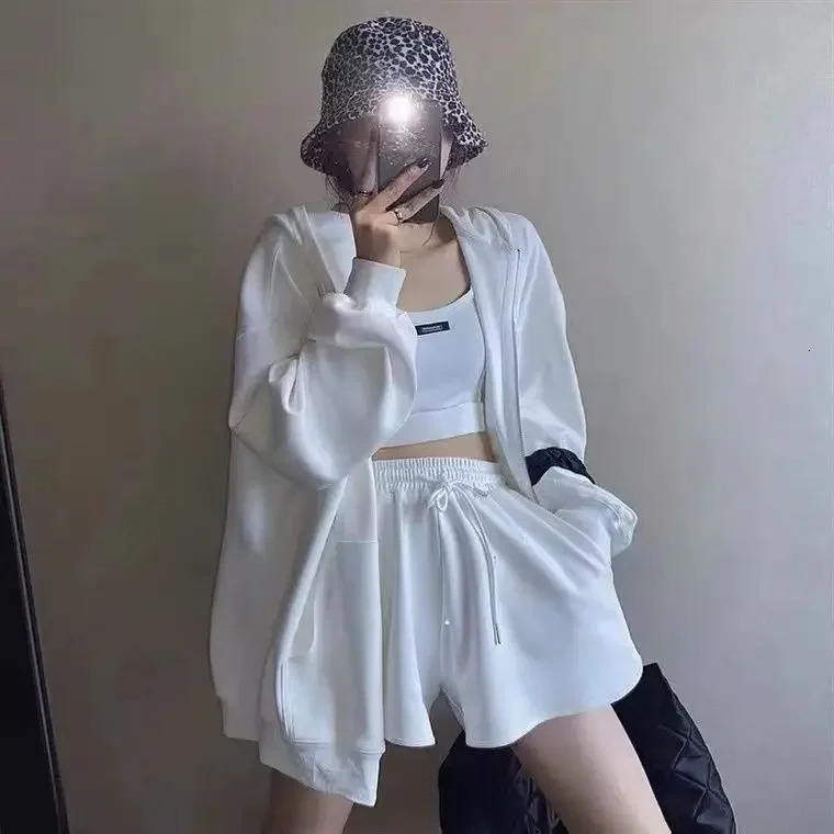 Plus Size Spring Summer Fashionable Casual Age-Reducing Fitness Running Sweatshirt Shorts Three-Piece Set Womens Sporty... 250320