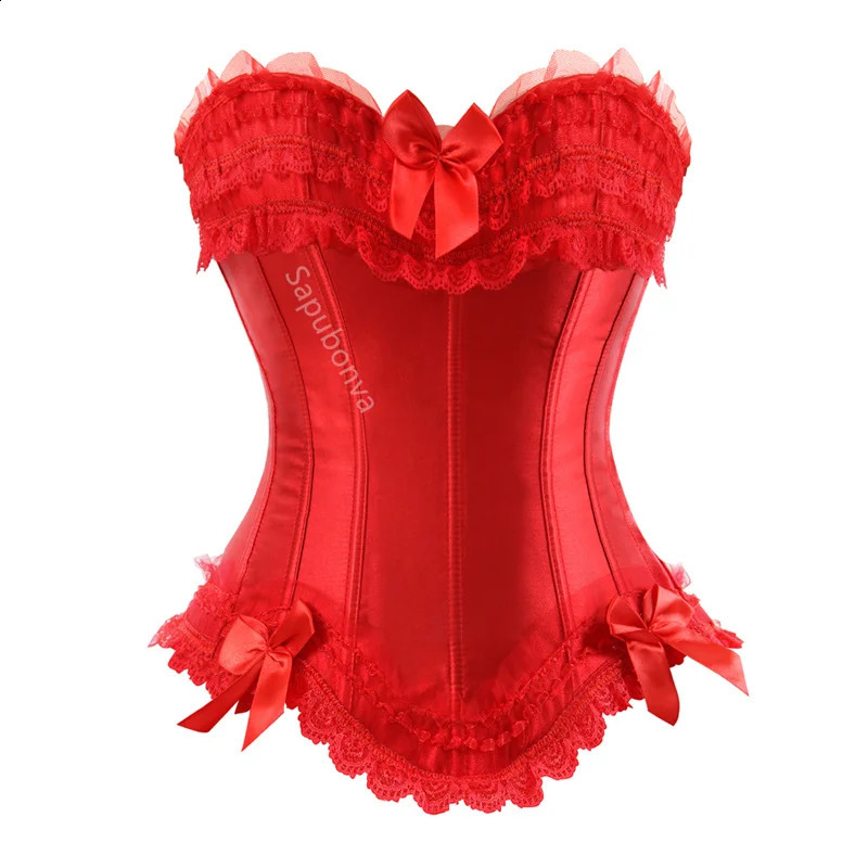 Sapubonva Corset Top Bustier Plus Size Overbust Zipper for Women Shaper Gothic Satin Lace up Red Bridal White 250319